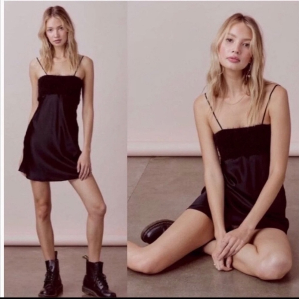 NWT For Love and Lemons Black Fiona Slip Dress
